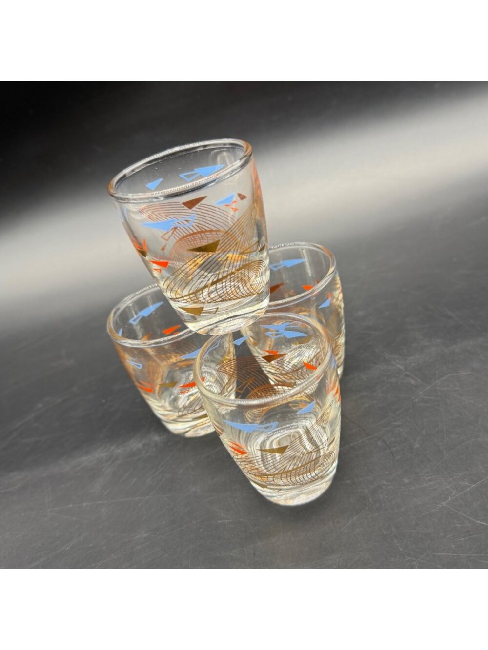 Futuristic Shot Glasses Atomic Boomerang Mid Century Modern 22K Gold Barware Vin